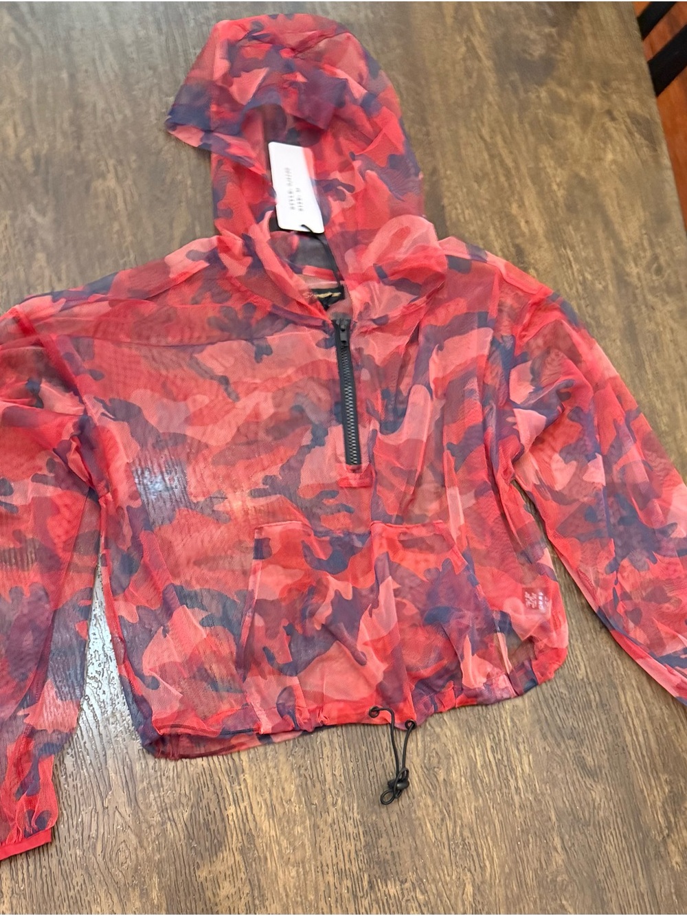 Shinestar Red & Navy Sheer Camo Hooded Jacket